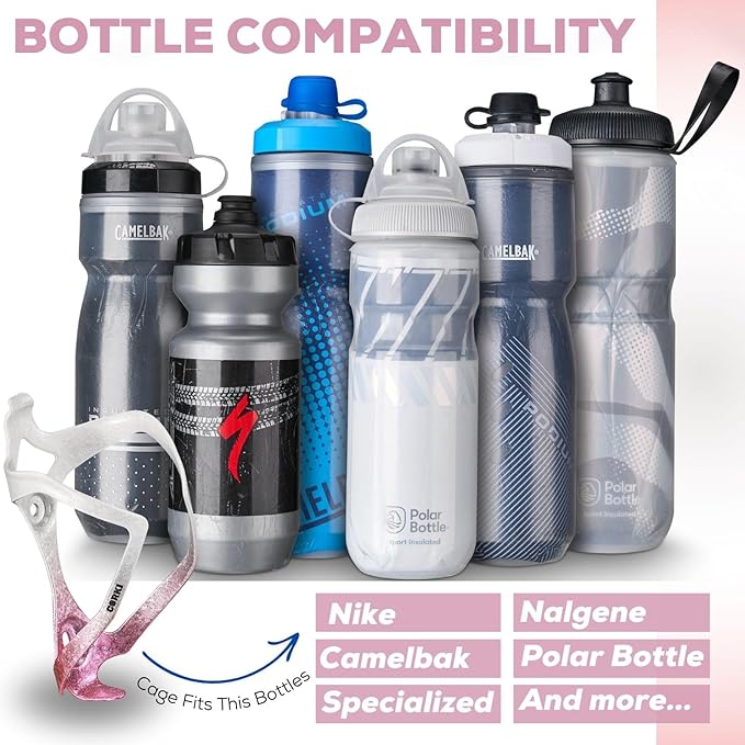 Bike Water Bottle Holder Bicycle Cage for Mountain Road MTB Gravel Adult Bikes Cycling Universal Carrier Rack 1 Pack Aluminum Alloy Ultralight Kettle Drink Accessories White Pink