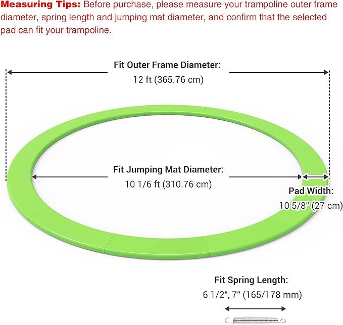 AW 12/13/14/15FT Trampoline Spring Cover Replacement Trampoline Safety Pad Trampoline Accessories, UV-Resistant, PVC EPE Foam Protection Blue/Multicolor/Green