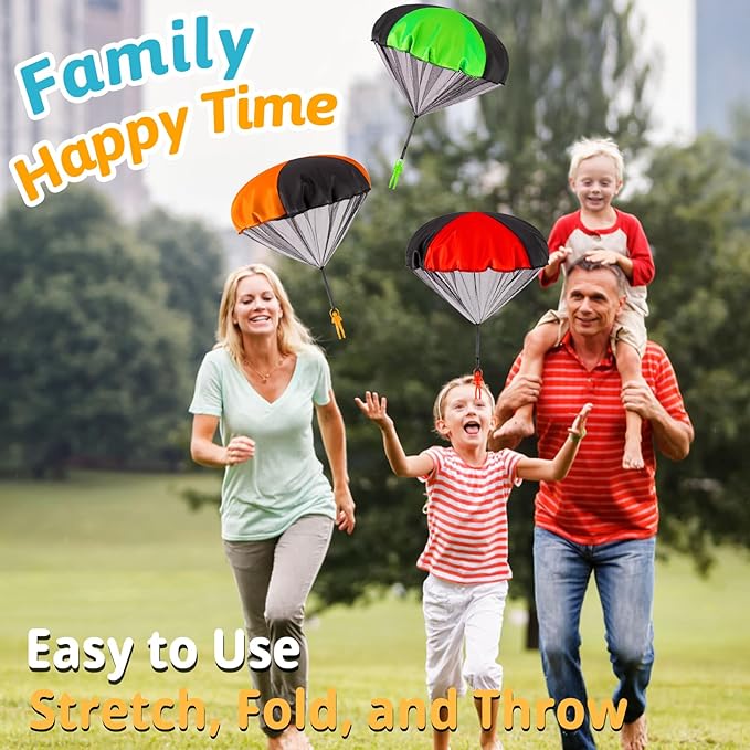 Parachute Toys for Kids, Flying Outdoor Toys for 3 4 5 6 7 8 9 10 11 12 Year Old, Halloween Birthday Christmas Stocking Stuffer, Coolest Gifts for Toddler Children Teen Boy Girl Men, Larger 3 Pcs