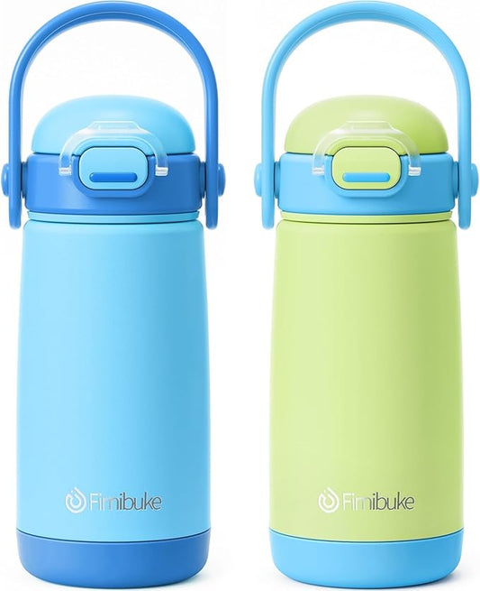 Fimibuke Kids Insulated Water Bottle with Straw Lid & Handle - 14oz BPA FREE 18/8 Stainless Steel Metal Tumbler Leak Proof Double Wall Vacuum Kids Cup Toddler Water Bottle for School Boys Girls