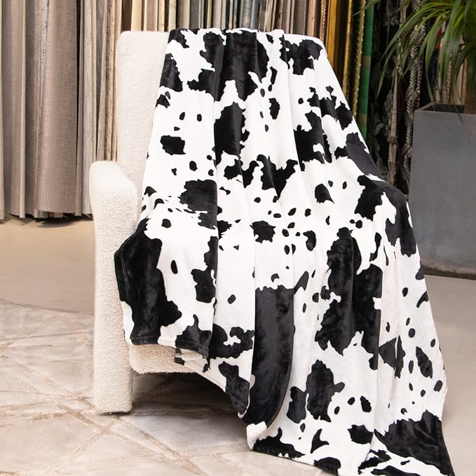 Cow Print Throw Blanket Twin Size - Soft Plush Lightweight Fleece Twin Bed Blanket for Bedroom Livingroom Decor 60x80 Inch