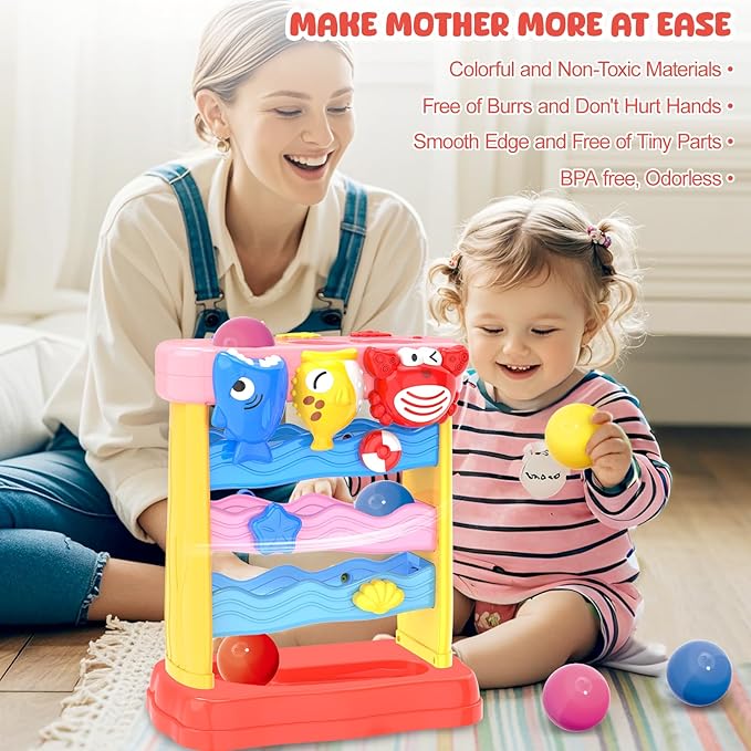 Pound A Ball Toys for 1 2 3 Years Old Girls, Toddler Musical Montessori Toy for 6-12-18-24 Months, Interactive Toys with Light & Sound,Christmas Birthday Gifts for Baby Age 1-2 Years Old