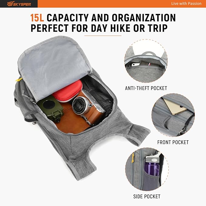 SKYSPER Small Daypack 10L/15L/20L Hiking Backpack Packable Lightweight Travel Day Pack for Women Men