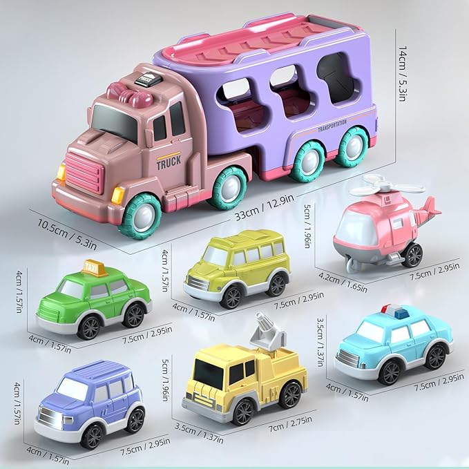 7 in 1 Car Truck Toys for Toddlers, Truck Toys with Light Sound, Birthday Gifts for 3-5 Year Olds