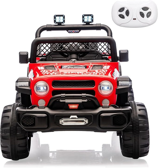 12V Kids Electric Ride on Truck，Parent Remote Control Car for Kids| Features 3 Speeds to 6MPH, 2 * 550w Moto, Spring Suspension, LED Lights, Music | for Children Aged 2-8 Years, Red