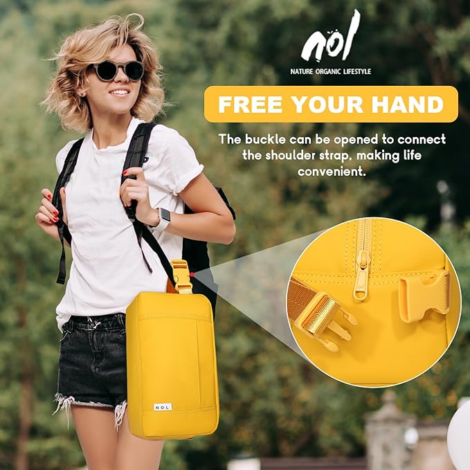 NOL Natural Organic Lifestyle Freezable Snack Bag, Leakproof Cooler Lunch Bag, Reusable, Zip Closure with Buckle Handle Nylon Waterproof Snack Box for Work Travel-Earth-yellow