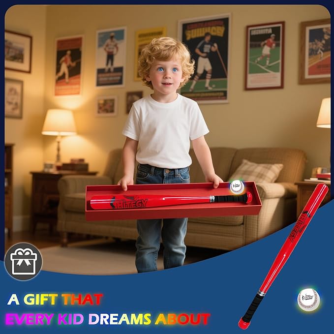 LED Baseball Bat and Ball Set, Rechargeable Glow in The Dark Baseballs (5 Color) | USB Charging, Waterproof | for Night Practice, Backyard Games, Gifts for Boys, Girls, Kids & Adults