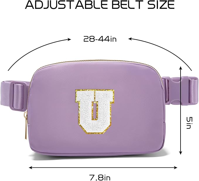 Gitus Birthday Gifts for 8 9 10 11 12 13 Year Old Girls Personalized Fanny Pack Crossbody Bags with Initial Letter Patch Belt Bag for Teen Girls Cute Trendy Stuff Travel Essentials (Lavender-U)