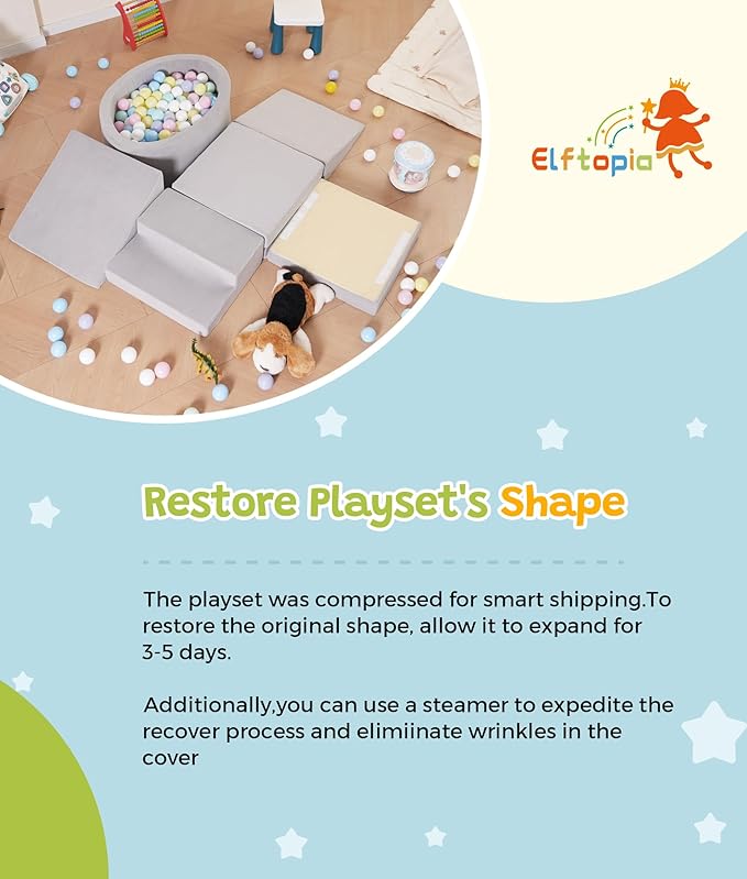 Foam Climbing Blocks with Ball Pit & Stairs for Toddlers Aged 1-3 -Soft Playset for Indoor Crawling, Foam Playground Set for Baby to Active Playing Inside -(Balls NOT Included),Grey