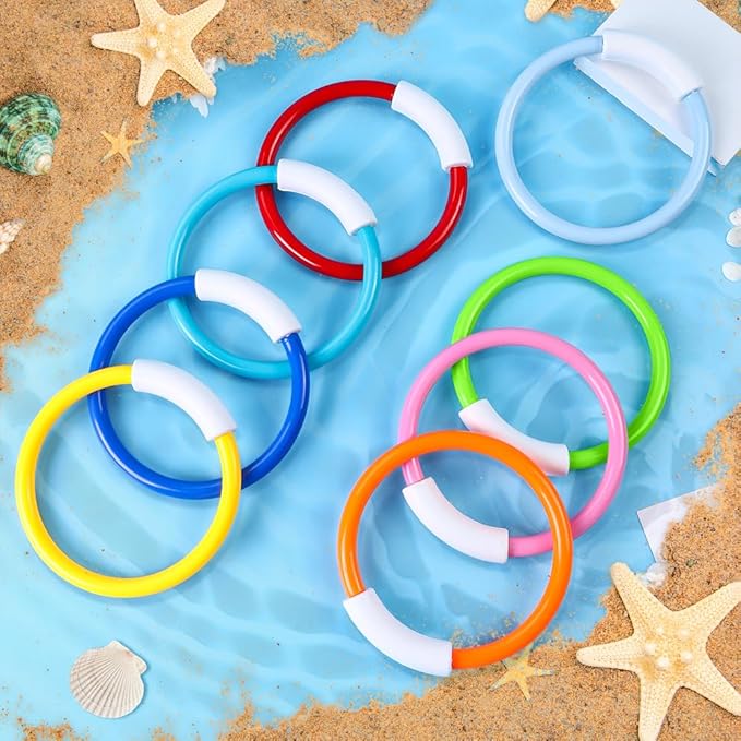 8PCS Pool Diving Swim Toys Colorful Underwater Training Sinking Throwing Dive Rings for Kids Summer Pool Swimming Party Favor Games