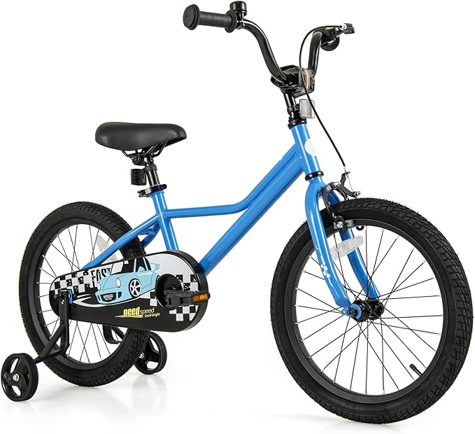 BABY JOY Kids Bike, 12 14 16 18 Inches Car Pattern Sporty Bicycle w/Removable Training Wheels, Hand & Coaster Brakes, Adjustable Seat & Handlebar, Girls Boys Bike