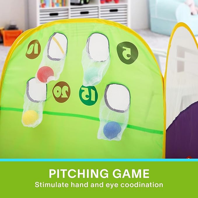 Alvantor Kids Tent Play Tents & Tunnel 3-in-1 Pop Up Tent with Tunnel Toddler Ball Pit Indoor/Outdoor Tents Fun Toss It Game Zone Playhouse for Children (Include 4 Balls)