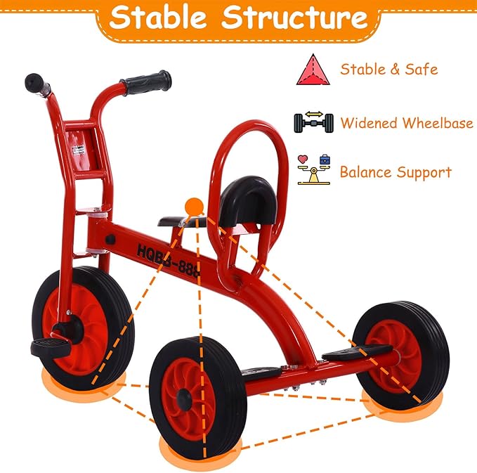 Kids Tricycle for Age 2-6, Big Wheel Kids Trike Bike, Preschool Daycare Outdoor Tricycle with Airless Rubber Tires and Non-Slip Pedals, Gift for Boys and Girls