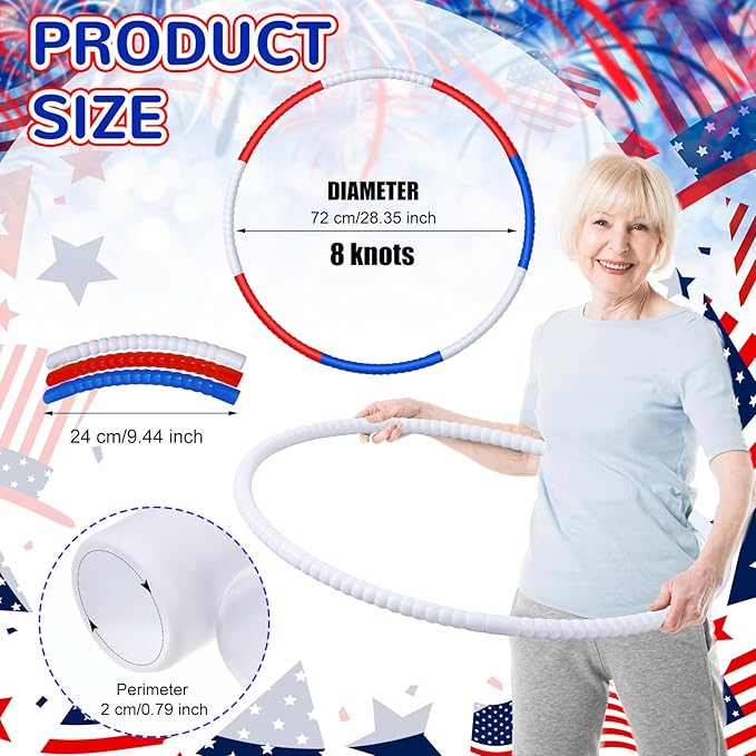 Sratte 12 Pcs Toy Hoop for Kid Detachable Adjustable Toy Hoop Colored Hoop Exercise Ring Plastic Circle for Kid Teen Gymnastics Dog Agility Equipment, Require Self Assembly(White, Blue, Red, 28 Inch)