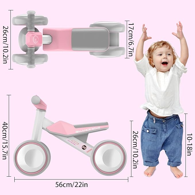 Baby Balance Bike for 1 Year Old Boys and Girls – Toddler First Bike with Colorful Lighting, 4 Wheels Safe Indoor Ride On Toy for 12-24 Months, First Birthday Gift