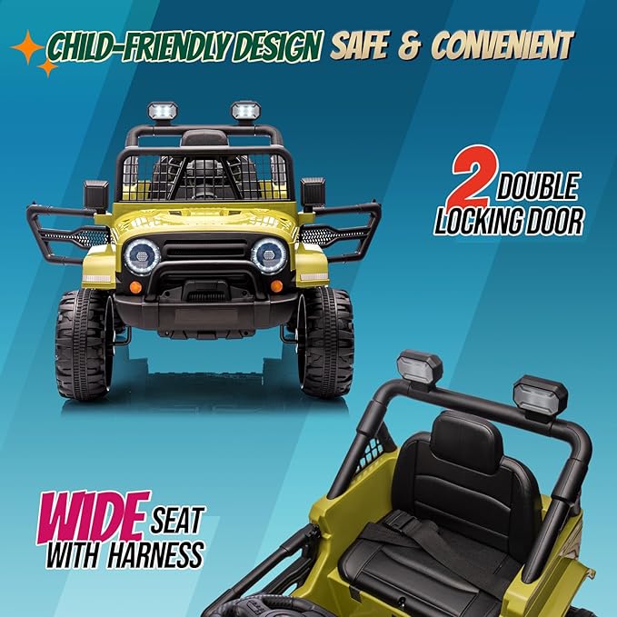 JOYMOR 12V Kids Ride on Truck with Remote Control, 4 Wheels Battery Powered Kids Car, Electric Play Car with LED Lights/Horn/Remote and Manual Control/3-5 MPH Speed/Gift for Girl Boy (Green)