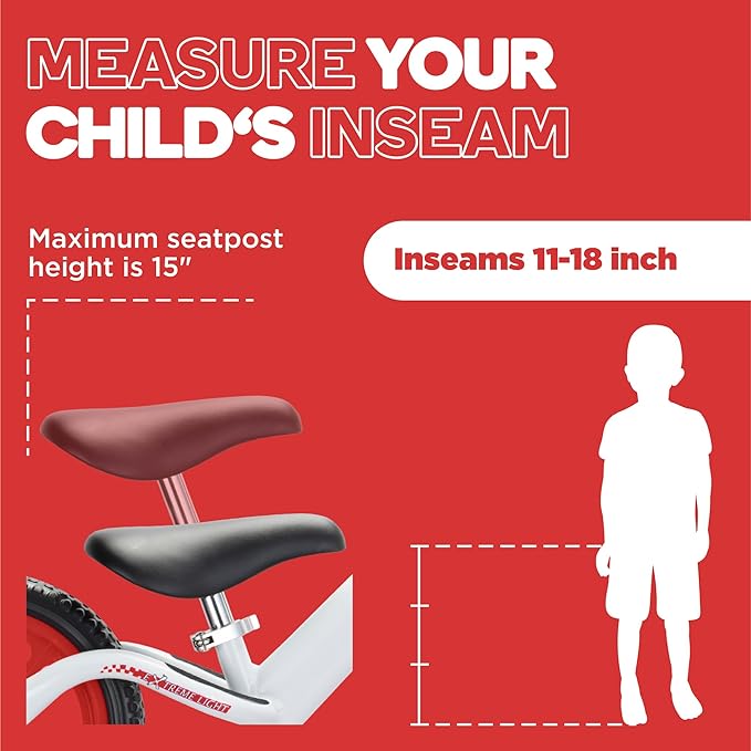 Balance Bike - 30.5 cm (12") Training Bikes for Kids and Toddlers - 1.8kg (4lbs) Kids' Balance Bike - Children Ages 3, 4, 5 - No Pedal Push Bicycle for Boys or Girls - Red