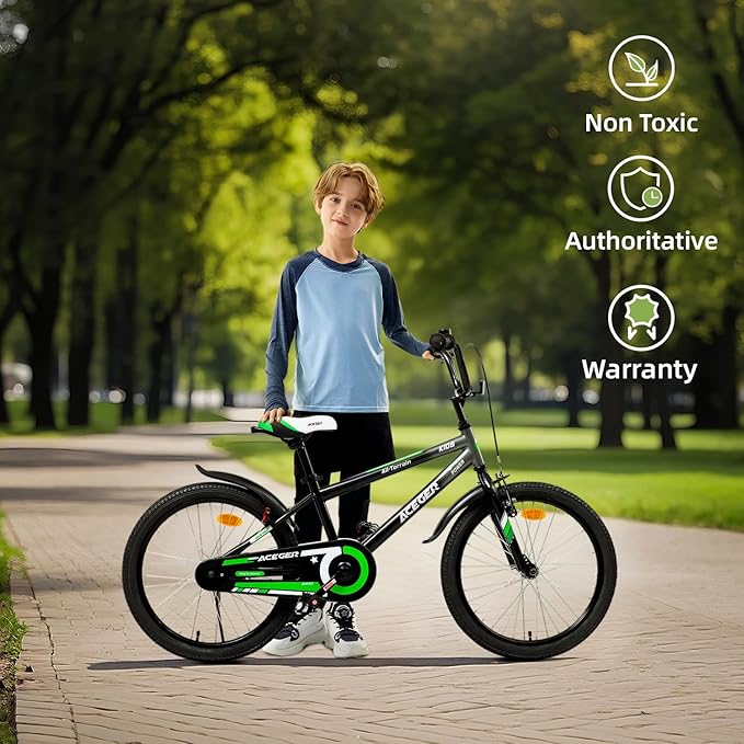 ACEGER Simon Kids Bike for Boys Girls Toddlers, Unisex for Aged 3-13 Years, 12 14 16 18 Inch Children Bicycle with Training Wheels, 20 Inch Bike with Kickstand