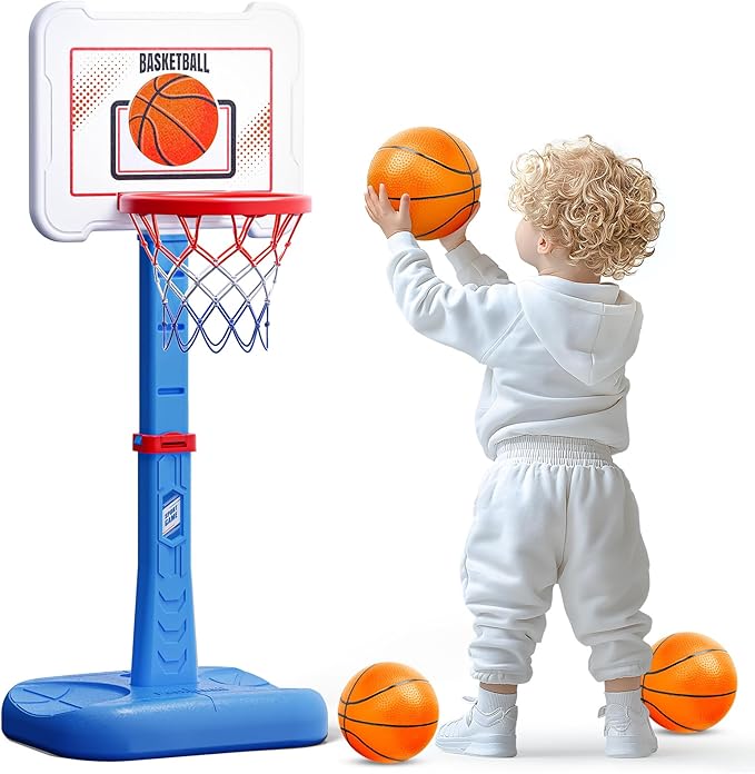 Toddler Basketball Hoop Indoor for Age 1-3, Height Adjustable Poolside Basketball Hoop with 3 Balls, Mini Basketball Hoop Sport Toys Birthday for Toddler Boy Girl 1 2 3 4 Year