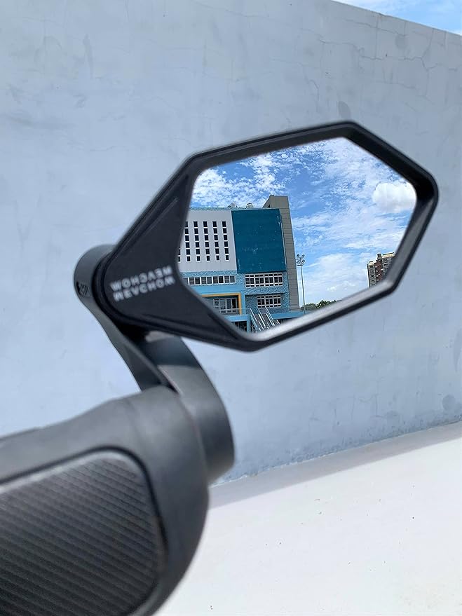 MEACHOW New Bar End Bike Mirror, Crystal UHD Automotive Grade Glass Lens E-Bike Mirrors, Scratch Resistant, Safe Rearview Mirrors, (Blue Right Side) ME-022RB