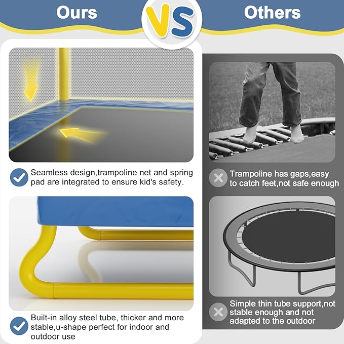 6.5FT Rectangle Trampoline for Kids, 78”ASTM Approved Recreational Trampolines with Swing, Small Toddler Trampoline with Safety Enclosure Net, Outdoor and Backyard, Gifts for Children & Boys & Girls