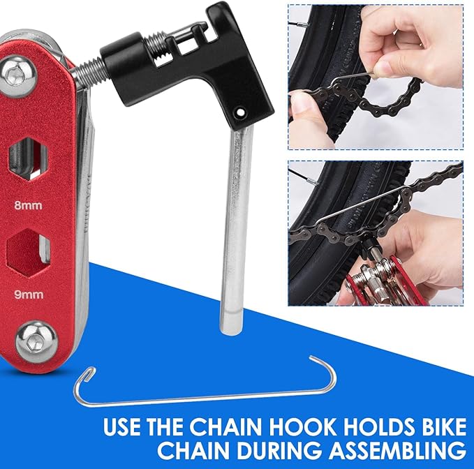 WOTOW Bike Repair Tool Kit & Bike Saddle Bag, 14 in 1 Bike Chain Tool Hex Key Wrench Maintain Accessories Multitool Set with Portable Under Seat Bag for Road Mountain Commuter Bicycle