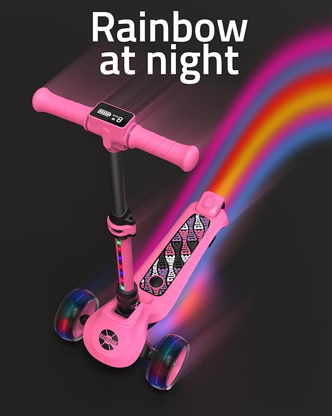 Elecorange T200/T500 Balance Electric Scooter for Kids Age 4-9, 2 Types Front Wheels, Electric Horn, Full Body Lights Up, Wide Deck, 5Mph Safe Speed, 70min Riding, Foldable Kick Scooter Boys & Girl