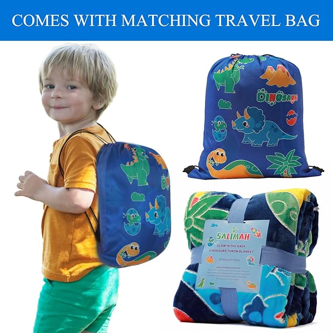 SALIMAH Glow in The Dark Blanket Dinosaur Gifts for Girls, Toys for Girls Boys Age 2 3 4 5 6 7 8 9 10 Year Old, Soft Kids Blankets Gifts for Grandkids Teens for Christmas Birthday, 50"x60"