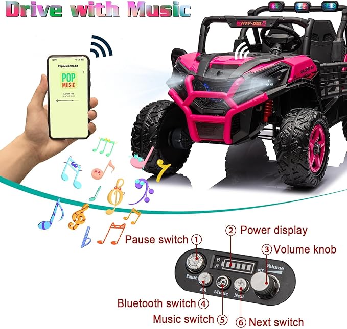 FINITO 2 Seats 24V 4x4 Motorized Ride on UTV Ride on Toy Car Remote Control, Kids Electric Ride on UTV,Off-Road Electric Vehicles for Boys Girls, Pink