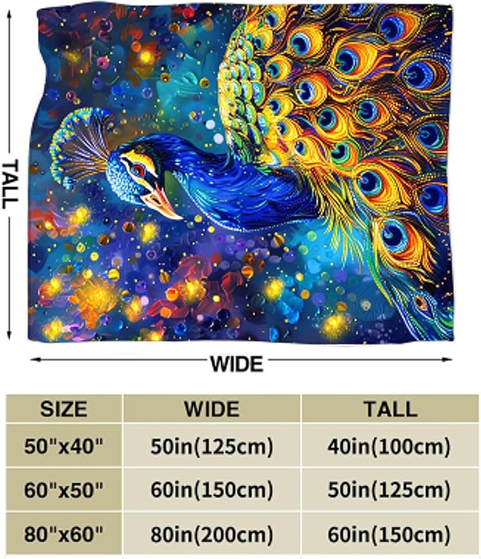 Peacock Blanket Gifts for Girls Boys Soft Warm Plush Peacock Throw Blanket Flannel Fleece Fuzzy Stuff Blanket for Bed Couch Living Room Decor 80"X60"