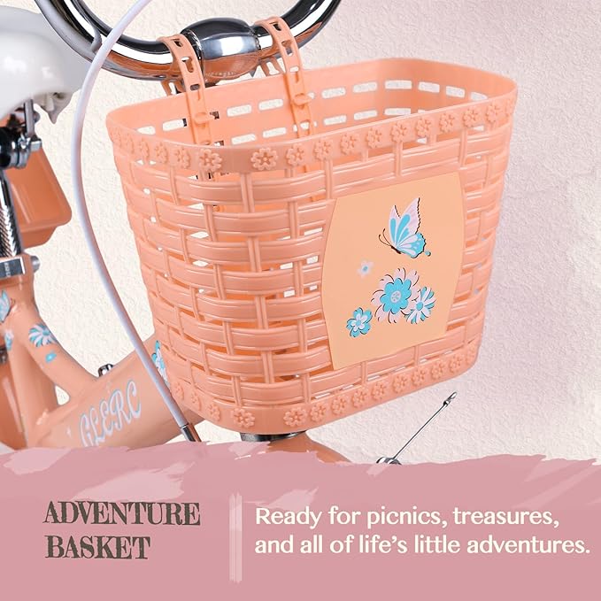 Glerc Sasha Girls Bike, 12-20 Inch Kids Bike for Children Ages 2-13 Years, Kids Bicycle with Doll-Seat & Basket & Training Wheels, Multiple Colors