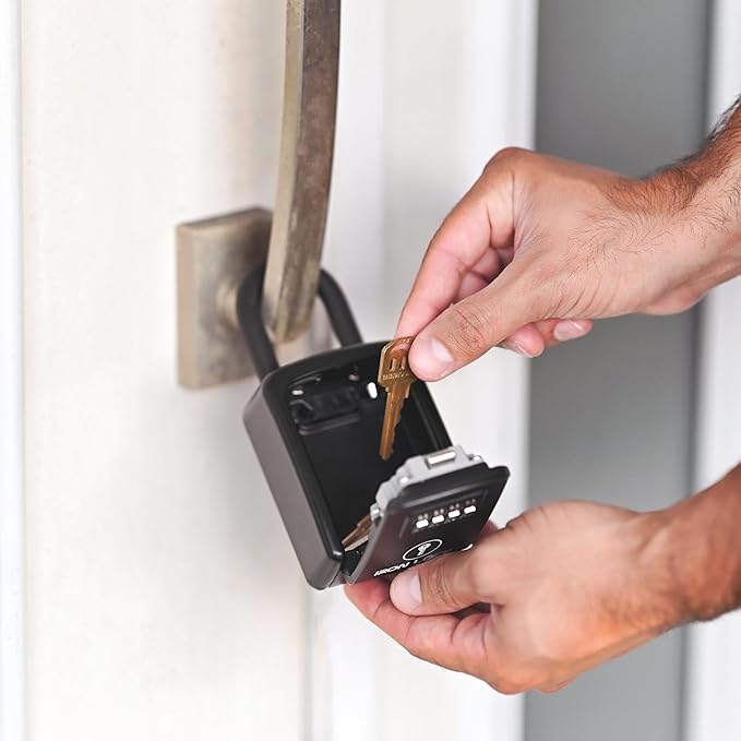 Iron Lock® Portable Key Lock Box with Removable U-Shackle Indoor Outdoor Waterproof 4 Digit Combination Resettable Code with A B Switch Key Lockbox for Outside Spare Keys for Realtors (Small, Black)