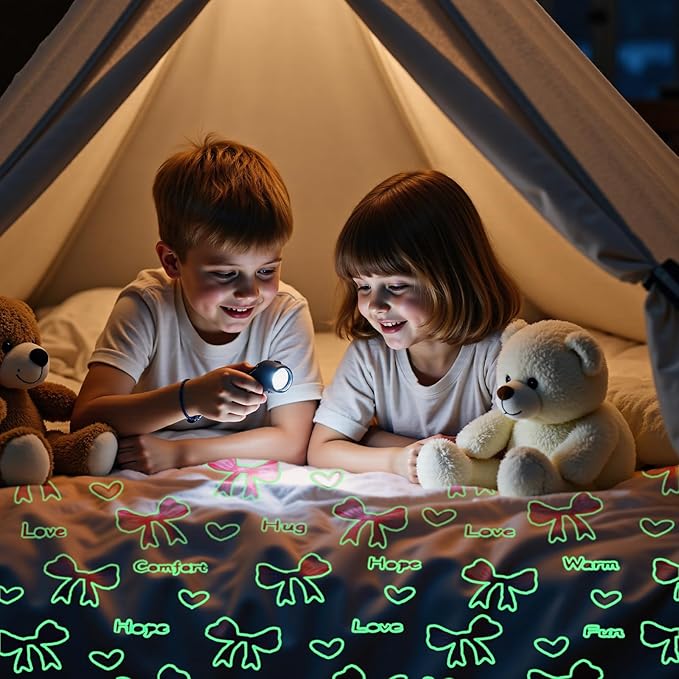 Lotus Karen Pink Bow Glow in The Dark Love Blanket Birthday Gifts for Girls 1 2 3 4 5 6 7 8 9 10 11 12 Kids Blanket with Heart Halloween Christmas Girl Gifts Ideas Cute Bedroom Decor（Pink Bow 50"×60"