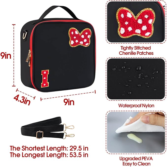 Preppy Initial Bow Mouse Lunch Bag, Kids Insulated Lunch Box Gifts for Teen Girls Daughter, Reusable Soft Lunch Containers Crossbody Cooler Bag Must Haves for Park Travel School Work Picnic Black I