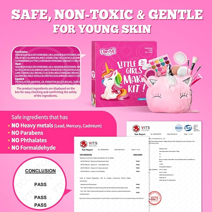 ULOVEME Kids Real Makeup Kit for Girls with Fluffy Purse - Real, Non Toxic, Washable Make Up Toy - Umicorn Toys Gift for 3 4 5 6 7 8 Years Old Girls Birthday (Pink Umicorn)