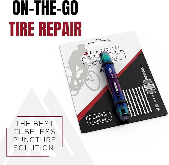 KOM Cycling Tubeless Tire Repair Kit for Bikes 8 Colors! Fixes Mountain Bike and Road Bicycle Tire Punctures