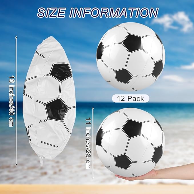 durony 12 Pieces Soccer Beach Ball 11 Inch Inflatable Soccer Bouncing Sports Ball Bouncy Toy Favors for Birthday Party Summer Beach Pool Games Decorations