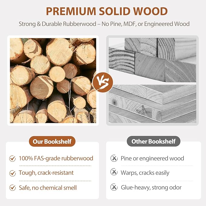 Solid Wood Rotating Bookshelf on Wheels, 5 Tier, Round Revolving Bookcase, 360° Spinning Book Shelf Tower for Kids, Narrow Rolling Bookshelves for Small Space, Corner, Bedroom, Office, Walnut