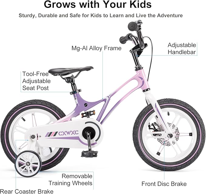CXWXC Kids Bike - 14 16 18 Inch Children Bicycle for Boys Girls Age 3-9 Years, Single Speed Lightweight Kids Bikes with Training Wheel, Coaster/Disc Brake
