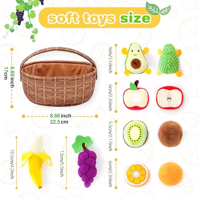 Play Food for Toddler 1-3, Plush Pretend Food Set with Sorting Fruit Basket, Baby Sensory Toys 6-12 Months, Montessori Learning Early Educational Toy for Infants, Gifts for 1 Year Old Boy Girl