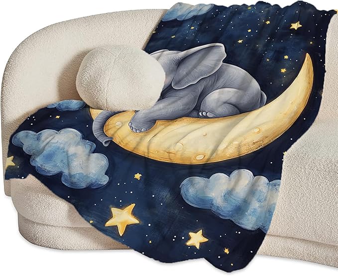 Elephant Blanket Baby Gifts Moon Night Throw Blankets for Girls Boys Plush Cozy Flannel Fleece Ultra Soft Fuzzy Party Blanket for Bed Couch Sofa 80"X60"