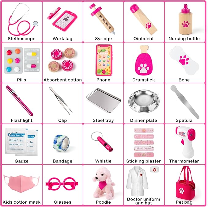 Doctor Kit for Girls, 36 Pcs Veterinarian Playset for Kids, Doctor Kit for Toddlers 3-5 with Dog Toy & Real Stethoscope, Kids Vet Kit Pretend Play Doctor Toys, Doctor Play for Boys Girls