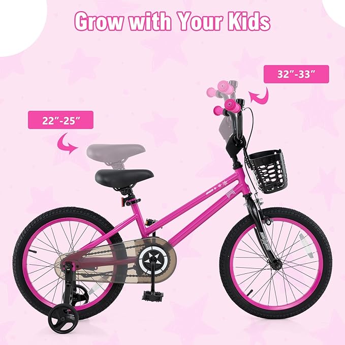 BABY JOY Starry Kids Bike, 12 14 16 18 Inch Bicycle with Training Wheels, Storage Basket, Adjustable Handlebar & Seat, Handbrake & Coaster Brake, Girls Boys Bike