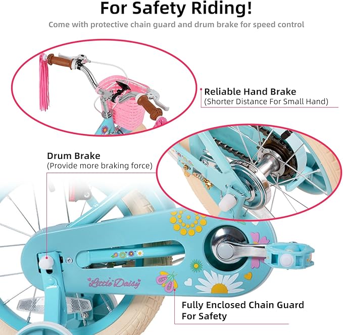 JOYSTAR Kids Bike for 2-7 Years Girls Boys w/o Dual Handbrake 12 14 16 Inch Princess Girls Bike with Training Wheels Doll Seat Streamers Boys Bikes with Flag & Water Bottle, Kids' Bicycle