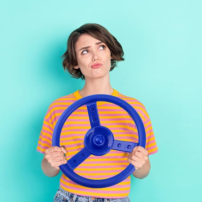 2 Pack Steering Wheel Playset Plastic Pirate Ships Wheel with Mounting Tools for Kids Playground Outdoor Gym (Blue, Yellow)