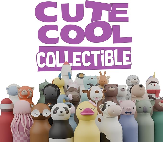 asobu Bestie Bottle Insulated Stainless Steel Water Bottle with Detachable Soft Animal Head Fun Drinking For Kids and Teens with Flexible Reusable Straw 16 Ounce (Reindeer)