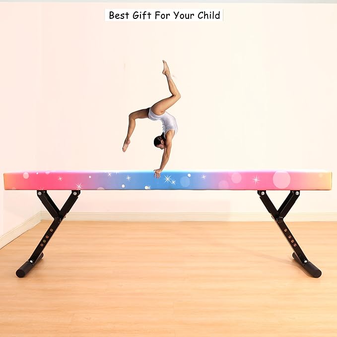 Adjustable Balance Beam 8 ft Gymnastic Beam Adjustable Height for Kids and Teenage of All Gymnastic Levels, Gymnastic Training Beam Gymnastic Equipment for Athlete Home and Gym Club Use