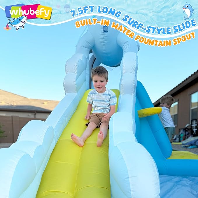 ROOJER Inflatable Water Slide Park for Kids Backyard 12-in-1 Blow Up Narwhal Spray Slide with 480W Blower, Splash Pool, Climbing Wall, Water Cannon, Basketball Hoop for Summer Outdoor Play Party Gift