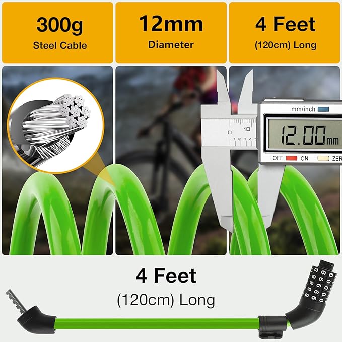 E Scooter Lock, Bike Combination Cable Locks Compatible with Xiaomi M365/Max/GXL/Ninebot/Segway/Motor/Bicycle Lock 4 ft Long/0.472In Scooter Anti-Theft Ideal 4 Digit/12 Steel Cable