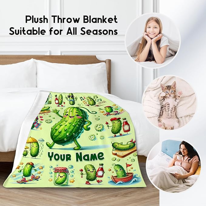 Girls Blankets Pickle Blanket Gifts for Pickle Lovers Kids Boys, Custom Name Throw, Personalized Soft Fleece Toddlers Throw for Decoration, 30"x40"